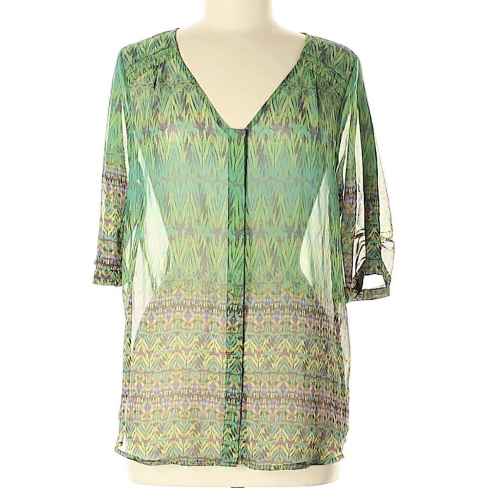 NEW Skies Are Blue Stitch Fix Sheer Silky Peasant Button Front Blouse Top
